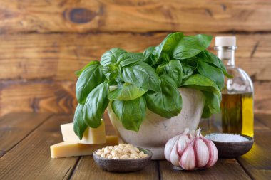 Pesto sosu için taze malzemeler