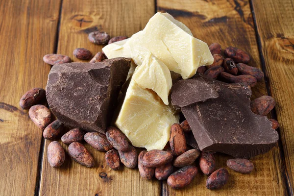 Cocoa beans, cocoa butter and cocoa mass — Stock Photo, Image