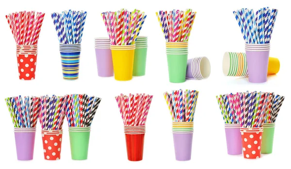 Многоцветные ретро-соломинки в бумажной чашке — стоковое фото