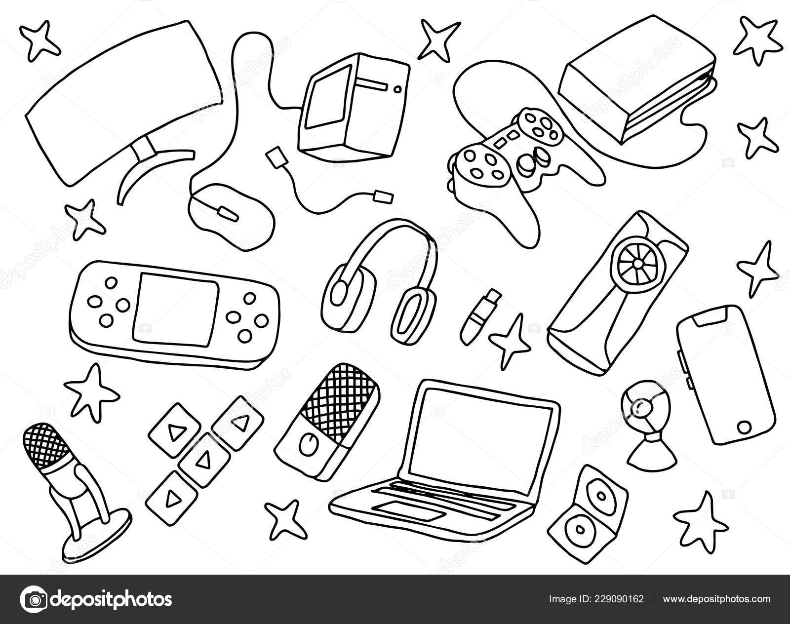 Doodle Jogos Arte Jogo Com Ferramentas Jogo Hardware Preto Branco imagem  vetorial de maslakhatul© 229090162