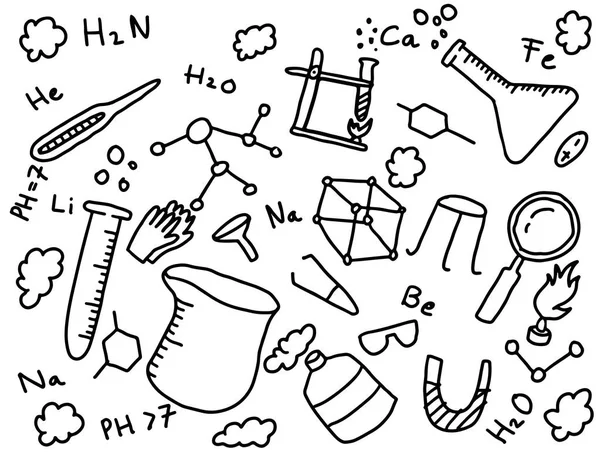 Chemie Chemiker Doodle Ausbildung Kunststil Mit Werkzeugen Chemischen Dingen — Stockvektor