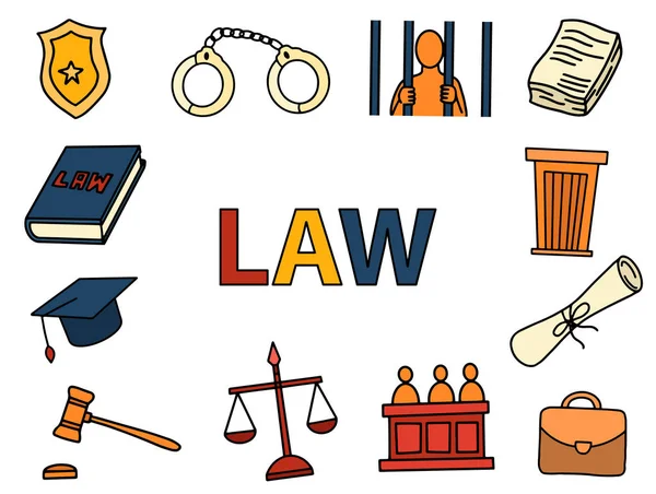Corat Coret Seni Hukum Dan Keadilan Dengan Warna Gambar Tangan - Stok Vektor