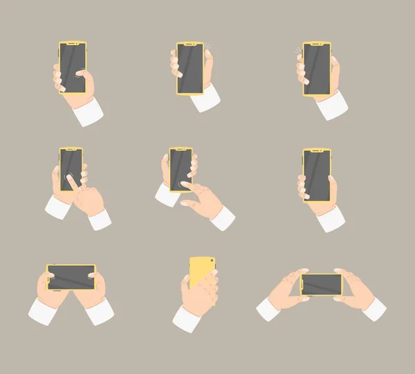 手集合举行智能手机与各种风格 — 图库矢量图片