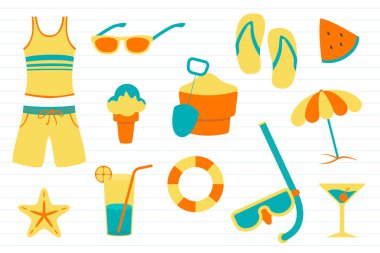 Yaz sezonu için - vektör çizim ile ilgili çeşitli nesnelerle yaz doodle