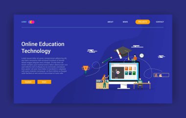 Web sitesi açılış sayfası Tasarım ana - vektör çizim öğrenmek için online eğitim teknoloji kavramı