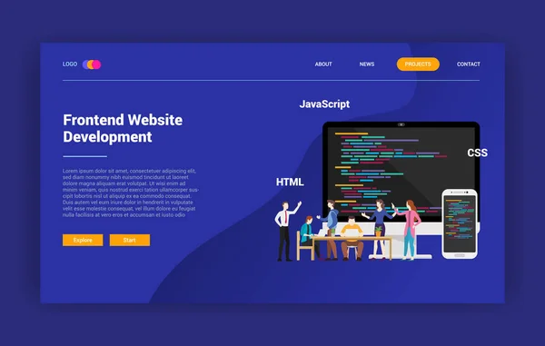 Açılış sayfası kampanya Tasarım Web sitesi - vektör çizim programlama arayüzü web sitesi — Stok Vektör