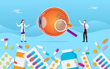 human eye medicine health pills drug capsule treatment with doctor analysis - vector clipart