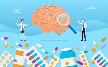 insan beyni Tıp Sağlık hap kapsül tedavisi ilaç doktor analizi ile - vektör