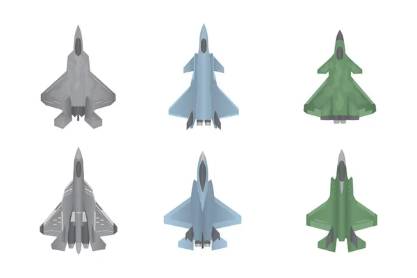 Avions de chasse à réaction collection de jeux de guerre avec différentes formes et types - vecteur — Image vectorielle