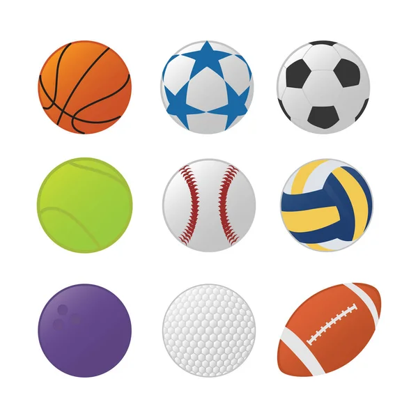 Diversa colección de juegos de pelota deportiva con varios deportes de tipo y tipo colorfull - vector — Vector de stock