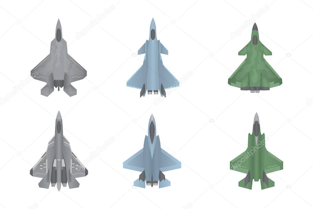 jet fighter aircraft warfare set collection with various shape and type - vector