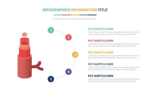 Concepto de plantilla de infografía de vena humana con cinco puntos de lista y varios colores con fondo blanco moderno limpio - vector — Vector de stock