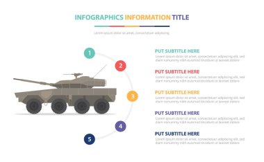 beş nokta listesi ve temiz modern beyaz arka plan ile çeşitli renk ile hafif orta tank infografik şablon kavramı - vektör