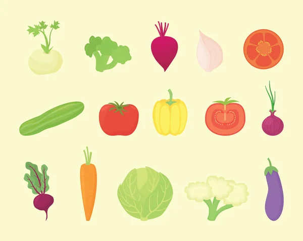 Collection de set de légumes avec différents types et différentes couleurs avec style plat moderne - vecteur — Image vectorielle
