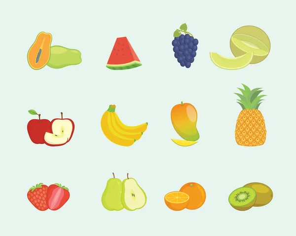 Collection de fruits avec différentes formes et différentes couleurs avec style plat moderne - vecteur — Image vectorielle