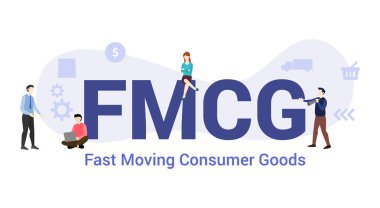 fmcg hızlı hareketli tüketim malları kavramı büyük kelime veya metin ve modern düz tarzı ile takım insanlar - vektör