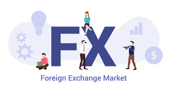 大きな単語やテキストと現代のフラットスタイルを持つチームの人々とFX外国為替市場の概念 - ベクトル — ストックベクタ