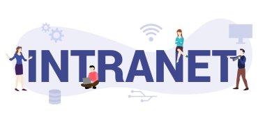 büyük kelime veya metin ve modern düz tarzı ile takım insanlar ile intranet internet ağı kavramı - vektör
