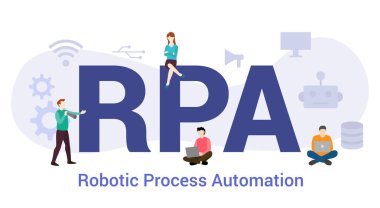 büyük kelime veya metin ve modern düz tarzı ile takım insanlar ile rpa robotik süreç otomasyon konsepti - vektör
