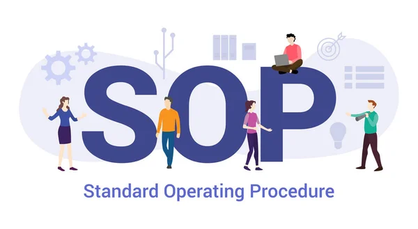 Sop standard operating procedure concept with big word or text and team people with modern flat style - vector — Stock Vector