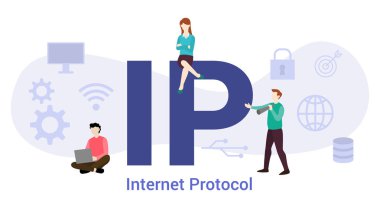 büyük kelime veya metin ve modern düz tarzı ile takım insanlar ile ip internet protokolü kavramı - vektör