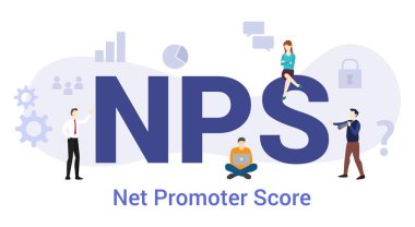 modern düz tarzı ile büyük kelime veya metin ve takım insanlar ile nps net organizatör puan kavramı - vektör