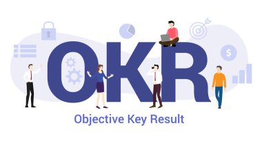 büyük kelime veya metin ve modern düz tarzı ile takım insanlar ile okr objektif anahtar sonuç kavramı - vektör