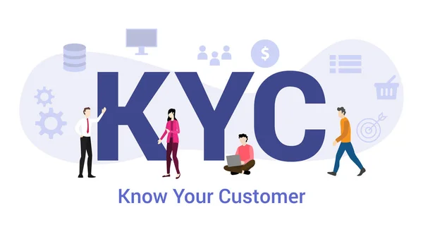 Kyc conocer su concepto de cliente con gran palabra o texto y equipo de personas con estilo plano moderno - vector — Vector de stock