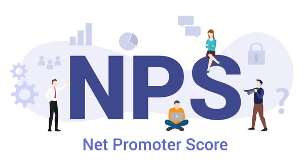 NPS nettó promoter pontszám koncepció nagy szó vagy szöveg és a csapat az emberek modern lapos stílus-vektor — Stock Vector