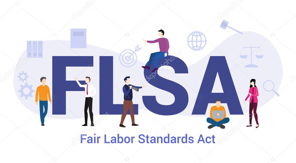flsa fair labor standards act concept with big word or text and team people with modern flat style - vector