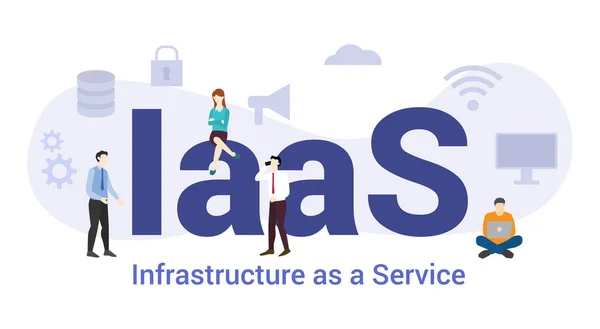 IaaS infrastruktúra, mint a szolgáltatás technológiai koncepció nagy szó vagy szöveg és a csapat az emberek modern sík stílusú-vektor — Stock Vector