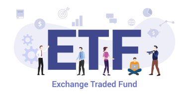 etf ecchange modern düz tarzı ile büyük kelime veya metin ve takım insanlar ile fon kavramı ticareti - vektör