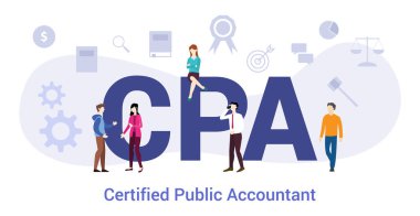 büyük kelime veya metin ve modern düz tarzı ile takım insanlar ile cpa sertifikalı muhasebeci kavramı - vektör