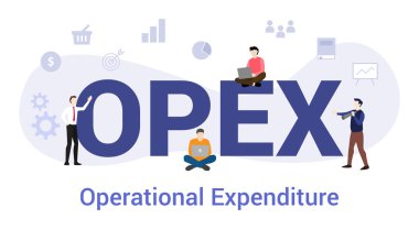 büyük kelime veya metin ve modern düz tarzı ile takım insanlar ile opex operasyonel harcama kavramı - vektör