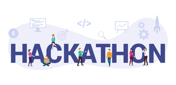 Concept de démarrage de programmation de technologie hackathon avec grand mot ou texte et équipe de personnes avec style plat moderne - vecteur — Image vectorielle