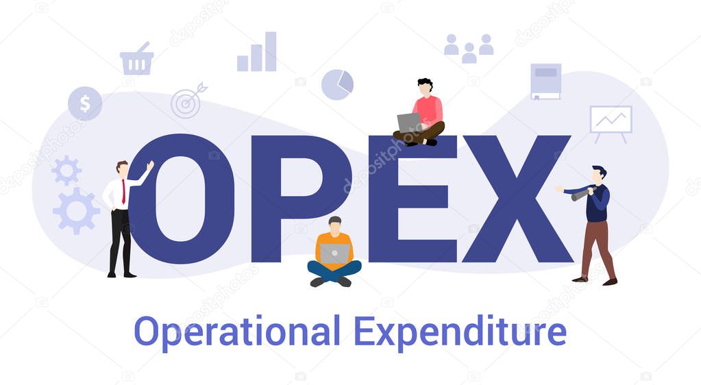 opex operational expenditure concept with big word or text and team people with modern flat style - vector