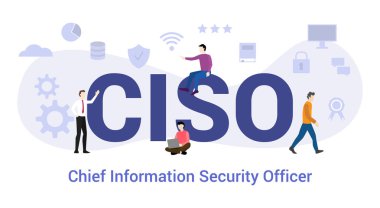 ciso baş bilgi güvenlik subayı konsepti büyük kelime ya da metin ve modern düz stile sahip ekip elemanları - vektör