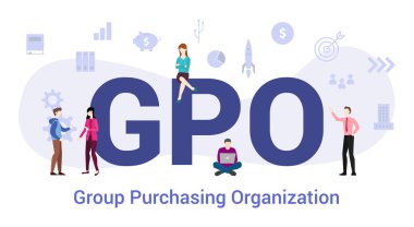gpo grup satın alma organizasyonu konsepti büyük kelime veya metin ve modern düz stile sahip takım insanları - vektör