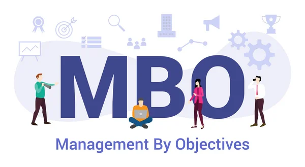 Mbo management door doelstellingen concept met groot woord of tekst en team mensen met een moderne platte stijl - vector — Stockvector