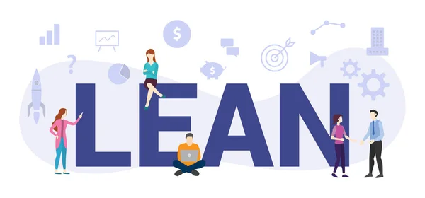 Lean workflow management concept with big word or text and team people with modern flat style - vector Royalty Free Stock Vectors