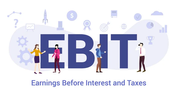 Ebit earnings before interest and taxes concept with big word or text and team people with modern flat style - vector — 图库矢量图片