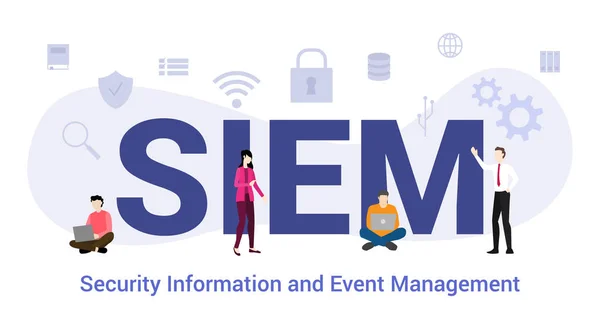 Siem security information and event management concept with big word or text and team people with modern flat style - vector — Wektor stockowy