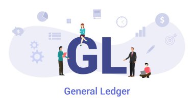 gl general ledger concept with big word or text and team people with modern flat style - vector clipart