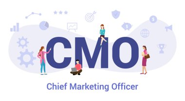 cmo chief marketing officer concept with big word or text and team people with modern flat style - vector clipart