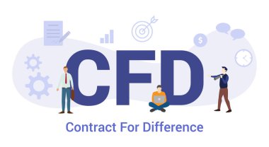 cfd contract for difference concept with big word or text and team people with modern flat style - vector clipart