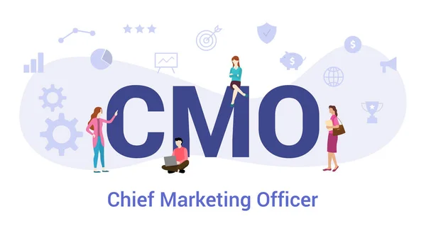 Cmo Chief Marketing Officer concept avec grand mot ou texte et les gens de l'équipe avec style plat moderne - vecteur — Image vectorielle