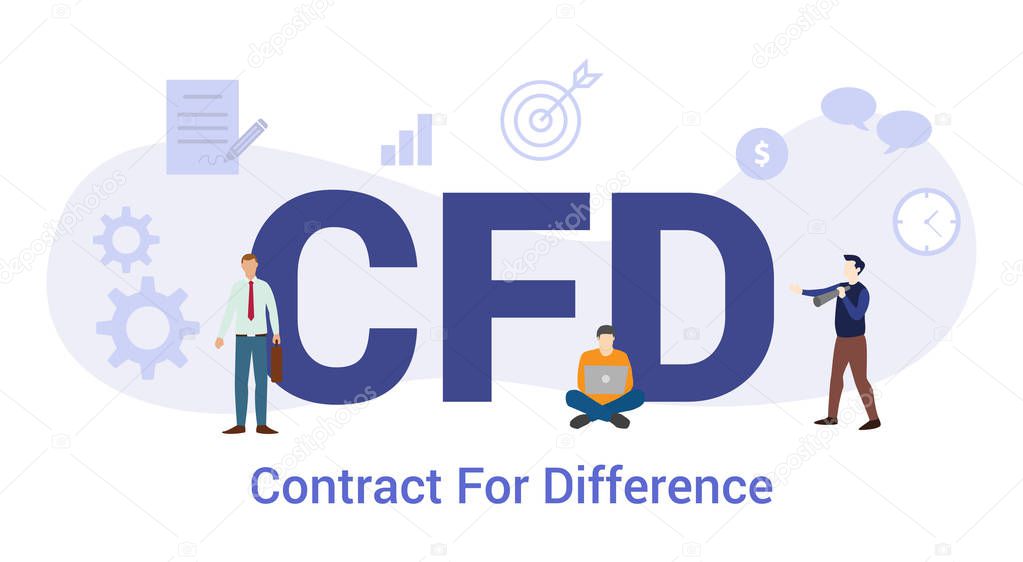 cfd contract for difference concept with big word or text and team people with modern flat style - vector