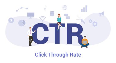 ctr büyük kelime veya metin ile oran kavramına tıklayın ve modern düz stile sahip takım insanları - vektör