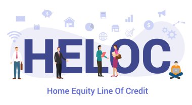 heloc ev özsermaye çizgisi kredi kavramı büyük kelime veya metin ve modern düz stile sahip takım insanları -