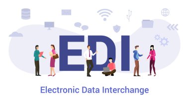 edi electronic data interchange concept with big word or text and team people with modern flat style - vector clipart